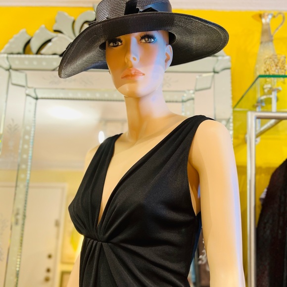 ULTRA OZBEK Made in Italy Midi V neck sleeveless little black dress size small - Picture 11 of 15